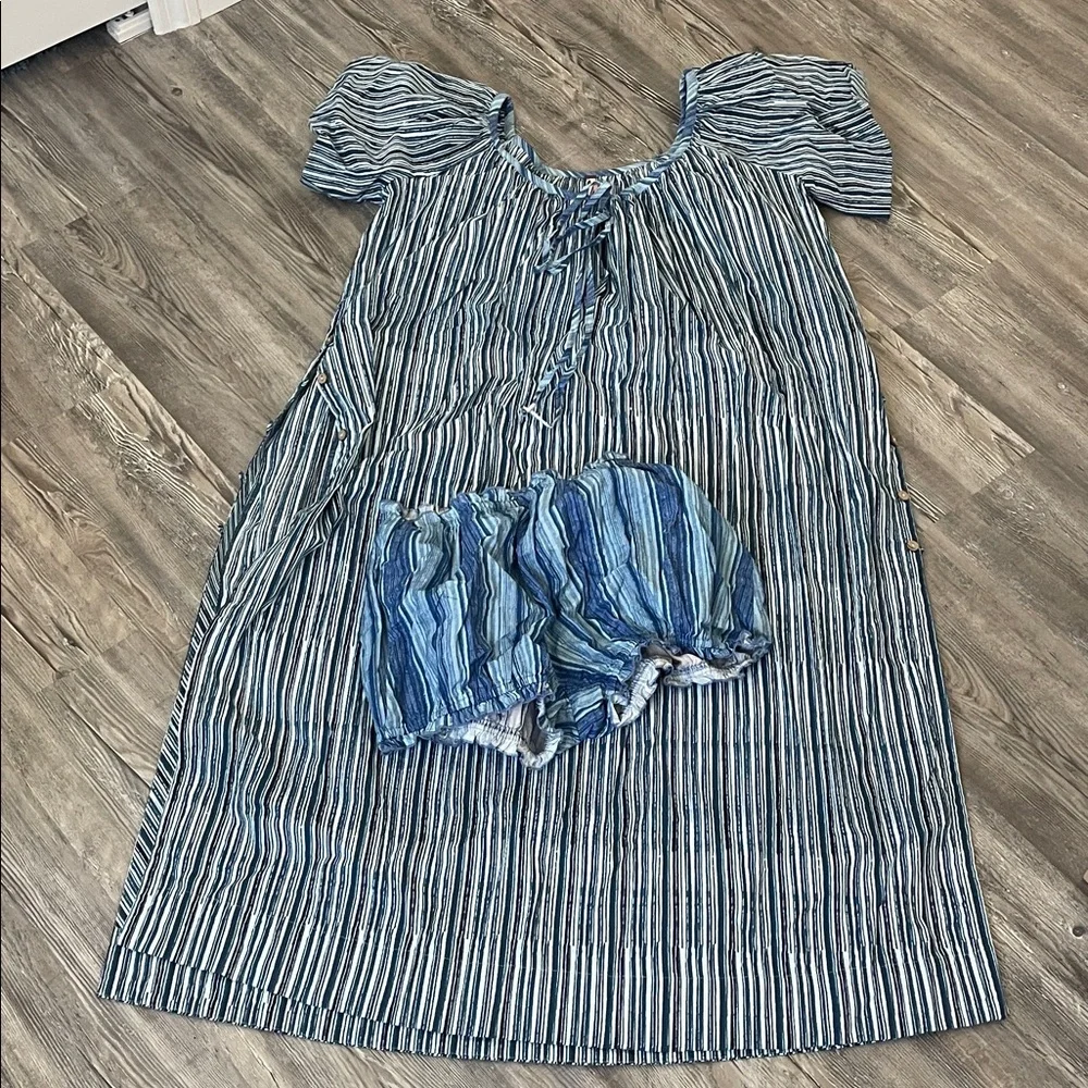 Free People Navy and White Striped Dress with Bloomer Shorts - Picture 3 of 4